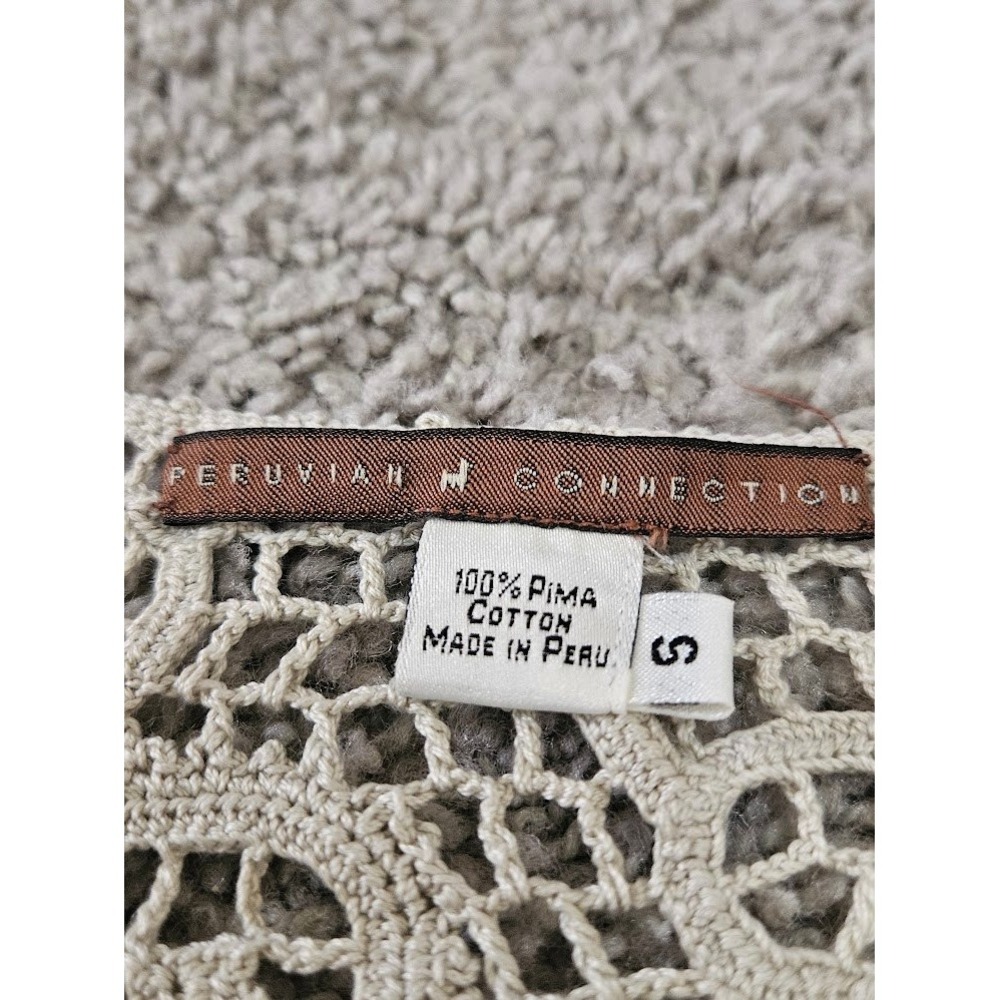 Peruvian Connection Pima Cotton Crochet Lace Top Beige Paisley Long Sleeve Small - Picture 2 of 6